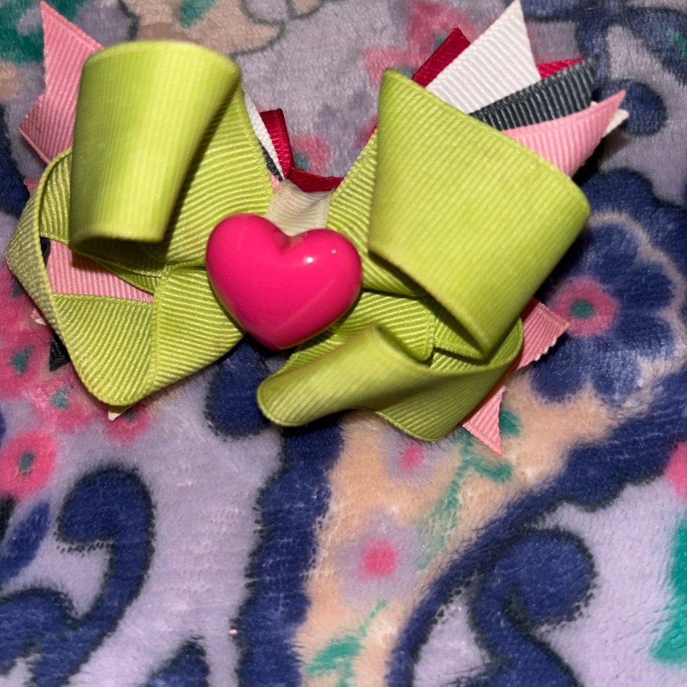 Colorful Hair Bow with Heart Accent